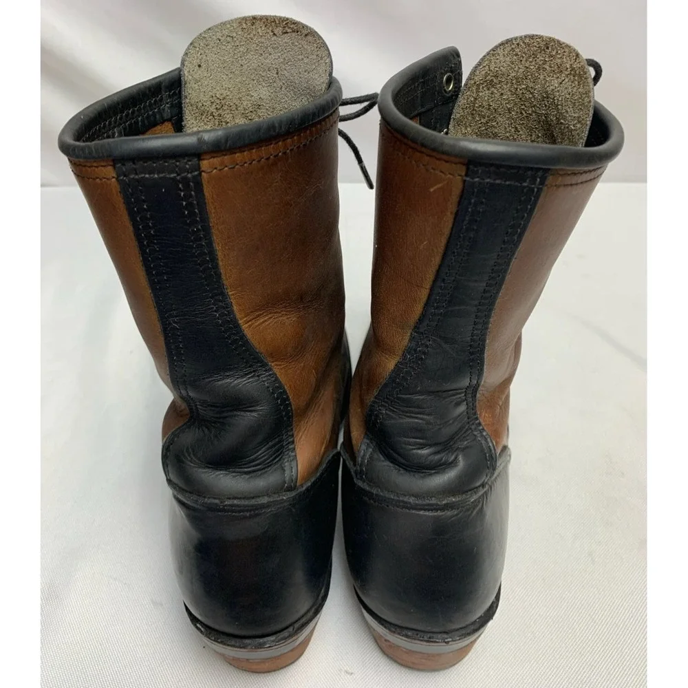 Mens Chippewa ? Two Tone Leather Brown Black Packer Work Boots Union Made 9 B